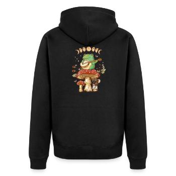 Cottagecore Aesthetic Frog avec Banjo Mushroom Art - Veste à capuche bio Premium Unisexe - noir - Dos - Nico (187cm)