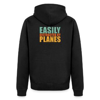 Flugzeug Spruch - Unisex Premium Bio Zip Hoodie - Schwarz - Hinten - Nico (187cm)