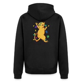 Funny Wall Climbing Cat With Colourful Shapes - Unisex Premium Organic Zip Hoodie - black - Back - Nico (187cm)