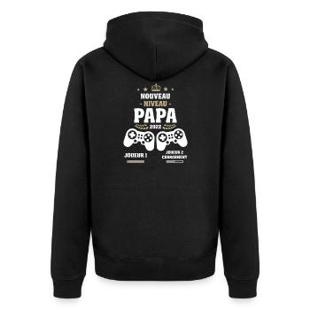 Nouveau Niveau Papa 2022 Gamer Futur Papa Geek Ann - Veste à capuche bio Premium Unisexe - noir - Dos - Nico (187cm)