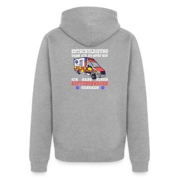 Rettungswagen Blaulicht gesehen zu spät - Unisex Premium Bio Zip Hoodie - Grau meliert - Hinten - Nico (187cm)