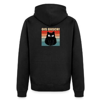 Ois Oasch Katzen Design Katzenliebhaber Bayrisch - Unisex Premium Bio Zip Hoodie - Schwarz - Hinten - Nico (187cm)