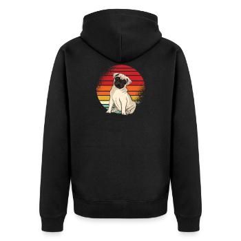 Mops Retro - Unisex Premium Bio Zip Hoodie - Schwarz - Hinten - Nico (187cm)