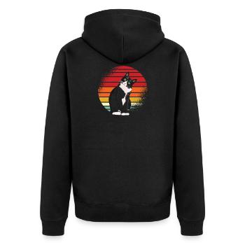 Schwarze Katze Retro - Unisex Premium Bio Zip Hoodie - Schwarz - Hinten - Nico (187cm)