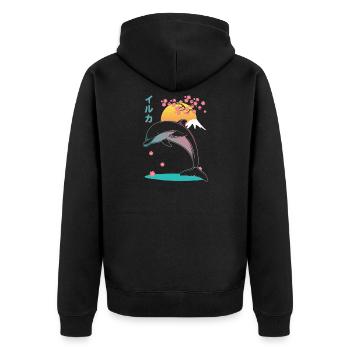 Dolphin Japan Aesthetic - Unisex Premium Organic Zip Hoodie - black - Back - Nico (187cm)