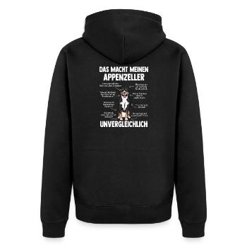 Appenzeller Sennenhund Kuscheltier Hund - Unisex Premium Bio Zip Hoodie - Schwarz - Hinten - Nico (187cm)