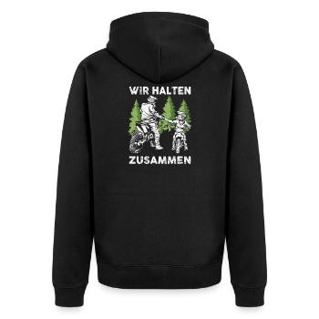 Vater Sohn Motocross Partnerlook - Unisex Premium Bio Zip Hoodie - Schwarz - Hinten - Nico (187cm)