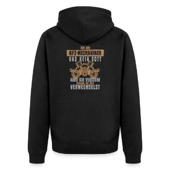 Werkstatt Schrauber Gott Design für KFZ-Mechaniker - Unisex Premium Bio Zip Hoodie - Schwarz - Hinten - Nico (187cm)