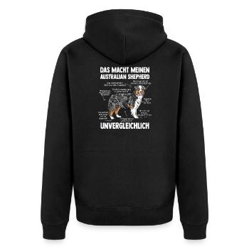 Australian Shepherd Aussie - Unisex Premium Bio Zip Hoodie - Schwarz - Hinten - Nico (187cm)