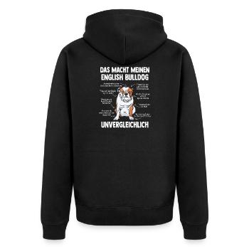 English Bulldog - Unisex Premium Bio Zip Hoodie - Schwarz - Hinten - Nico (187cm)