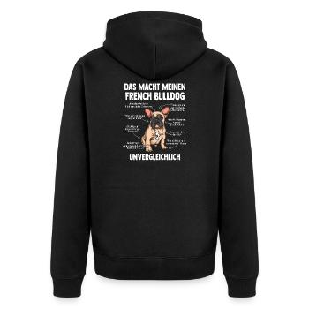 Französische Bulldoge French Bulldog - Unisex Premium Bio Zip Hoodie - Schwarz - Hinten - Nico (187cm)