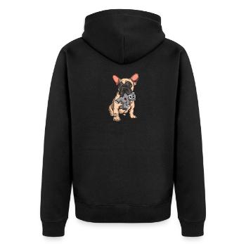 Französische Bulldoge French Bulldog - Unisex Premium Bio Zip Hoodie - Schwarz - Hinten - Nico (187cm)