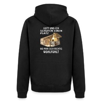 GARTENHAUS GOTT UND ICH - Unisex Premium Bio Zip Hoodie - Schwarz - Hinten - Nico (187cm)