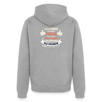 Idée Départ Collègue Humour pour Femme - Veste à capuche bio Premium Unisexe - gris chiné - Dos - Nico (187cm)