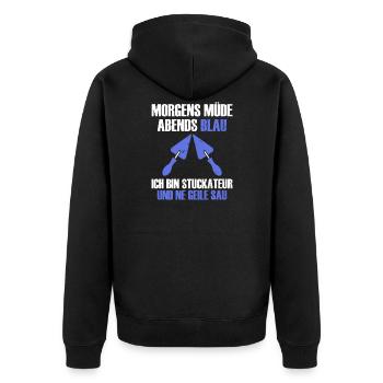 Morgens müde abends blau ich bin stuckateur - Unisex Premium Bio Zip Hoodie - Schwarz - Hinten - Nico (187cm)