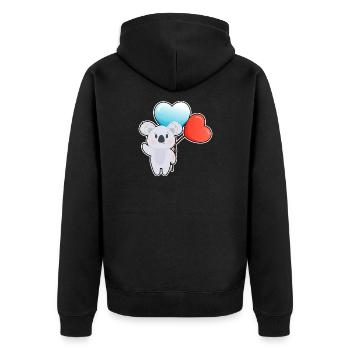 Koala-Bär Kawaii mit rotem Herz-Blau-Ballon - Unisex Premium Bio Zip Hoodie - Schwarz - Hinten - Nico (187cm)