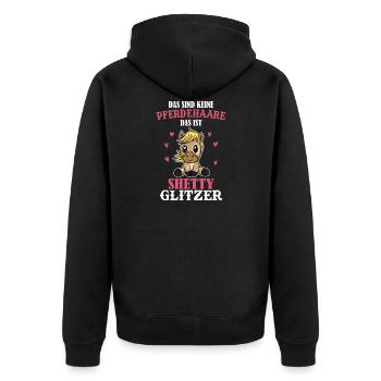 Das sind keine pferdehaare das ist shetty glitzer - Unisex Premium Bio Zip Hoodie - Schwarz - Hinten - Nico (187cm)