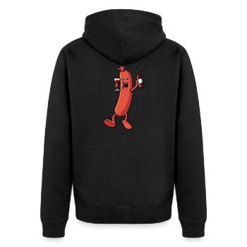 Wurst die Wein trinkt - Unisex Premium Bio Zip Hoodie - Schwarz - Hinten - Nico (187cm)