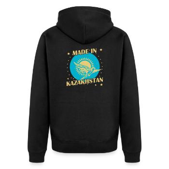 Made in Kazakhstan Wappen Kasachisch Kasachen - Unisex Premium Bio Zip Hoodie - Schwarz - Hinten - Nico (187cm)