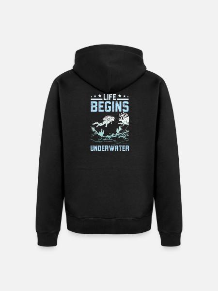 Life Begins underwater - Unisex Premium Organic Zip Hoodie - black