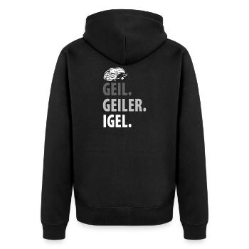 Igel - Unisex Premium Bio Zip Hoodie - Schwarz - Hinten - Nico (187cm)