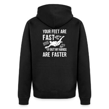 Sport Lifestyle Torwarttor Fußball Torwart Geschen - Unisex Premium Bio Zip Hoodie - Schwarz - Hinten - Nico (187cm)