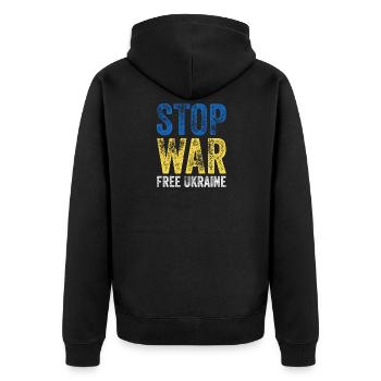 Ukraine Stop War - Unisex Premium Bio Zip Hoodie - Schwarz - Hinten - Nico (187cm)