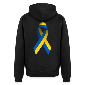 Ukraine Friedenszeichen - Unisex Premium Bio Zip Hoodie - Schwarz - Hinten - Nico (187cm)