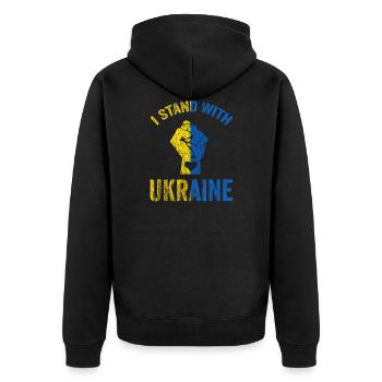 Ukraine - Unisex Premium Bio Zip Hoodie - Schwarz - Hinten - Nico (187cm)