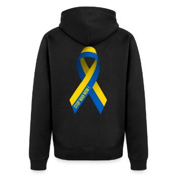 Stop War In Ukraine - Unisex Premium Bio Zip Hoodie - Schwarz - Hinten - Nico (187cm)