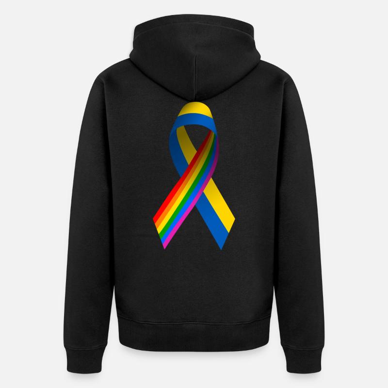 Ruban Ukraine avec arc-en-ciel - Veste à capuche bio Premium Unisexe - noir