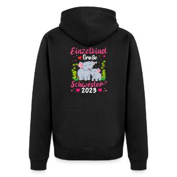 Schwester 2023 - Unisex Premium Bio Zip Hoodie - Schwarz - Hinten - Nico (187cm)