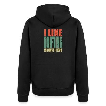 Drifting Spruch lustig - Unisex Premium Bio Zip Hoodie - Schwarz - Hinten - Nico (187cm)