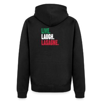 Live Laugh Lasagne Pasta Pizza Cooking Italian - Unisex Premium Bio Zip Hoodie - Schwarz - Hinten - Nico (187cm)