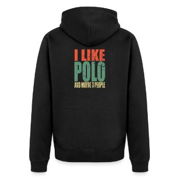 Polo Spruch lustig - Unisex Premium Bio Zip Hoodie - Schwarz - Hinten - Nico (187cm)