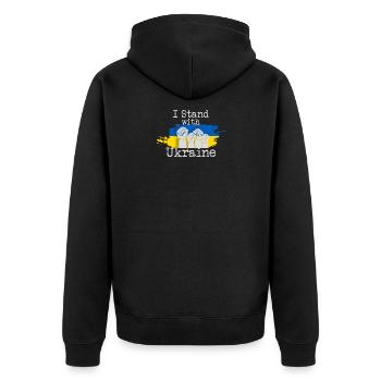 Ukraine I stand with Ukraine - Unisex Premium Bio Zip Hoodie - Schwarz - Hinten - Nico (187cm)