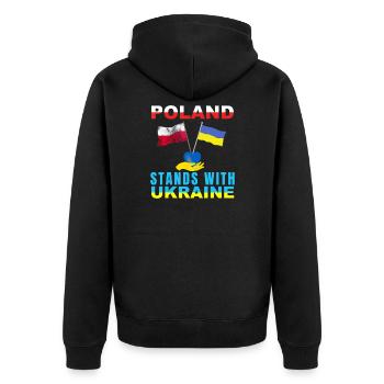 Ukraine Poland - Unisex Premium Bio Zip Hoodie - Schwarz - Hinten - Nico (187cm)