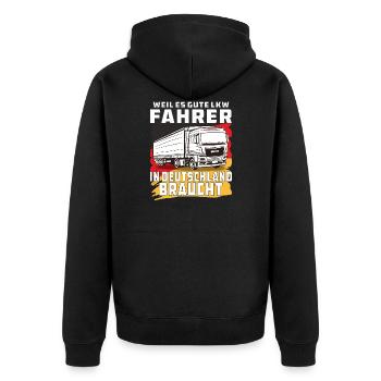 GUTE LKW FAHRER IN DEUTSCHLAND - Unisex Premium Bio Zip Hoodie - Schwarz - Hinten - Nico (187cm)