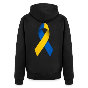 Ukrainische Solidaritätsschleife - Unisex Premium Bio Zip Hoodie - Schwarz - Hinten - Nico (187cm)