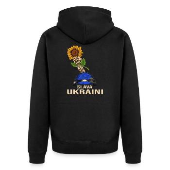 sonnenblume slava ukraini stand with ukraine kiew - Unisex Premium Bio Zip Hoodie - Schwarz - Hinten - Nico (187cm)