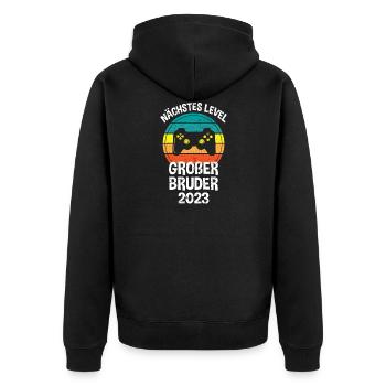 nächstes level großer bruder 2023 retro Gamer - Unisex Premium Bio Zip Hoodie - Schwarz - Hinten - Nico (187cm)