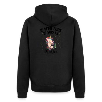 Je m'en fou j suis la Mariée Bride EVJF Licorne - Veste à capuche bio Premium Unisexe - noir - Dos - Nico (187cm)