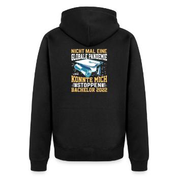 Bachelor 2022 Geschenk nichts konnte mich aufhalte - Unisex Premium Bio Zip Hoodie - Schwarz - Hinten - Nico (187cm)