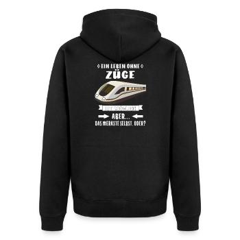EIN LEBEN OHNE ZÜGE IST MÖGLICH - Unisex Premium Bio Zip Hoodie - Schwarz - Hinten - Nico (187cm)