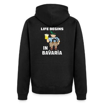 LIFE BEGINS IN BAVARIA - Unisex Premium Organic Zip Hoodie - black - Back - Nico (187cm)