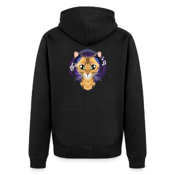 Cute Bengal Cat I Music Lover I Headphones - Unisex Premium Bio Zip Hoodie - Schwarz - Hinten - Nico (187cm)