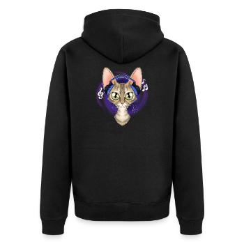Cute Devon Rex Cat I Music Lover I Headphones - Unisex Premium Bio Zip Hoodie - Schwarz - Hinten - Nico (187cm)