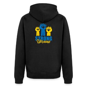 Strong Ukraine Faust - Unisex Premium Bio Zip Hoodie - Schwarz - Hinten - Nico (187cm)
