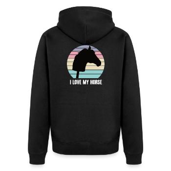 I Love My Horse Pferd Reiten Reiterin Hobbyhorsing - Unisex Premium Bio Zip Hoodie - Schwarz - Hinten - Nico (187cm)