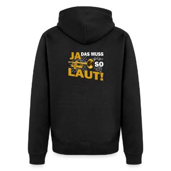 Trompete - Unisex Premium Bio Zip Hoodie - Schwarz - Hinten - Nico (187cm)